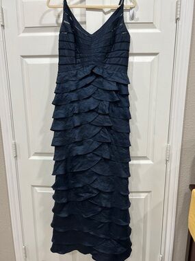 Adrianna Papell Navy Layered Ruffle V-Neck Maxi Dress